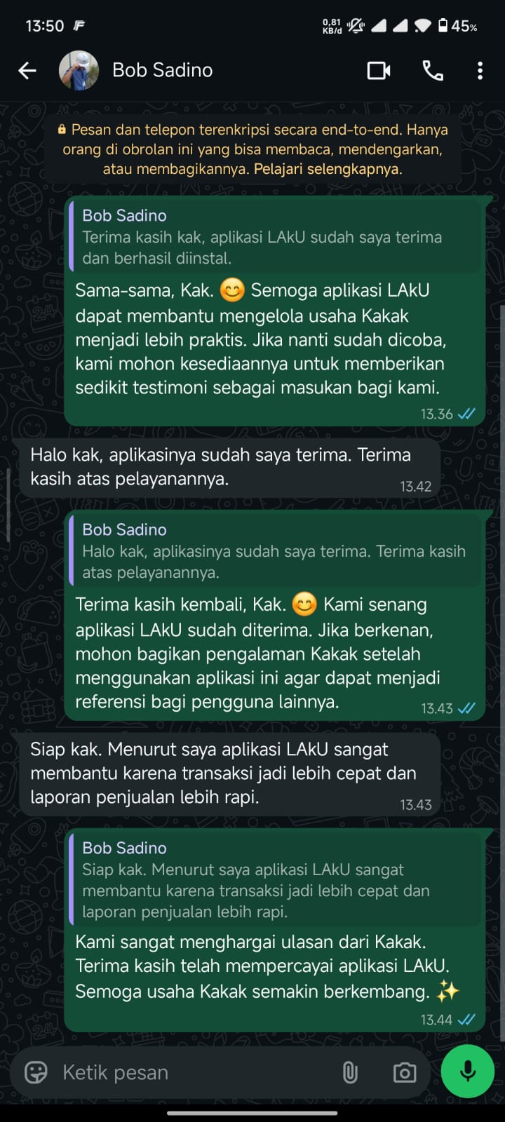 Bukti Chat & Transfer Pelanggan LAKU POS